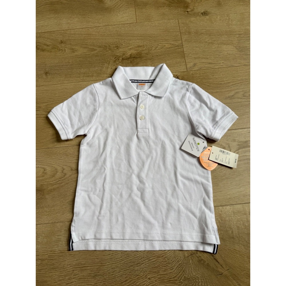 NWT Boys Kid Gymboree playproof uniforms nanotex short sleeve white polo size 4T